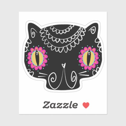 Sugar Skull Cat Catrina Dag van de Doden Sticker (Vel)