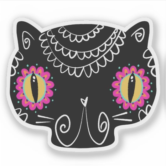Sugar Skull Cat Catrina Dag van de Doden Sticker (Voorkant)