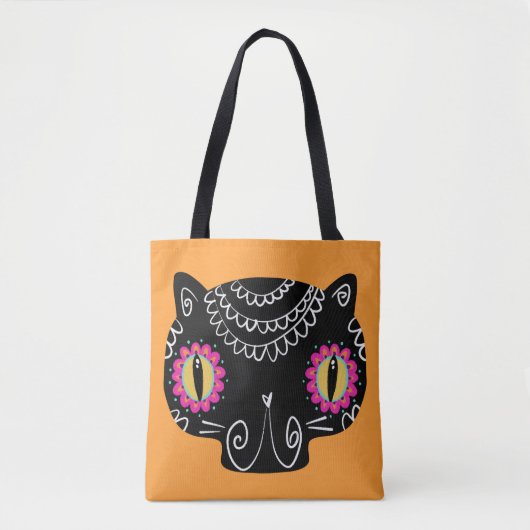 Sugar Skull Cat Catrina Dag van de Doden Tote Bag (Voorkant)