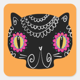 Sugar Skull Cat Catrina Dag van de Doden Vierkante Sticker