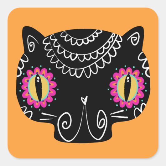 Sugar Skull Cat Catrina Dag van de Doden Vierkante Sticker (Voorkant)