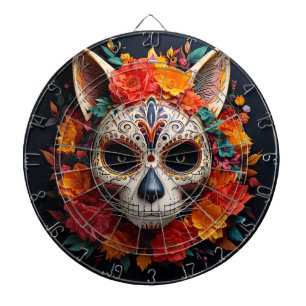 Sugar Skull Cat met Bloemen Dartbord