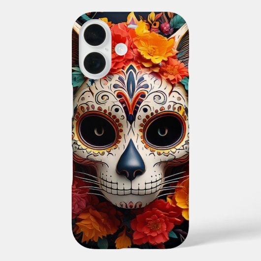Sugar Skull Cat met bloemen iPhone / iPad hoesje (Achterkant)