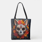 Sugar Skull Cat met Bloemen Tas (Achterkant)