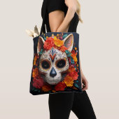 Sugar Skull Cat met Bloemen Tas (Dichtbij)