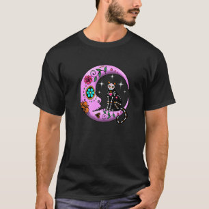Sugar Skull Cat & Moon Dia de los Muertos Dag van  T-shirt