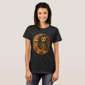 Sugar Skull Cat Moon Dia De Los Muertos Funny Hall T-shirt (Voorkant volledig)