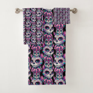 Sugar Skull Cat Pattern Bad Handdoek