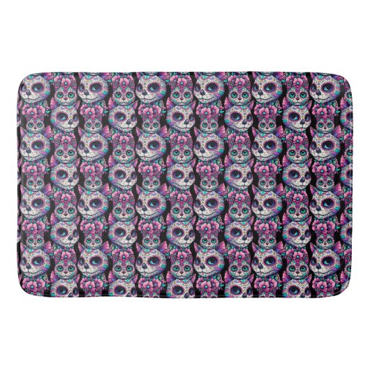 Sugar Skull Cat Pattern Badmat (Voorkant)