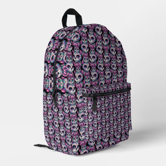 Sugar Skull Cat Pattern Bedrukte Rugzak (Achterkant Hoek Links)