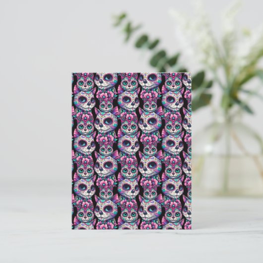 Sugar Skull Cat Pattern Briefkaart (Staand voorkant)