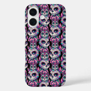 Sugar Skull Cat Pattern iPhone 16 Hoesje