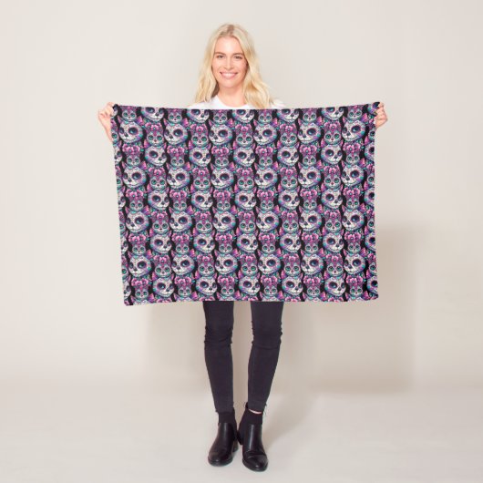 Sugar Skull Cat Pattern Fleece Deken (In situ)