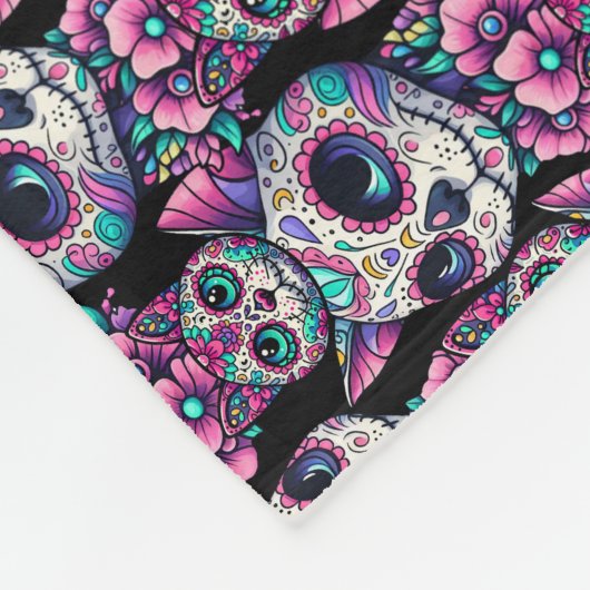 Sugar Skull Cat Pattern Fleece Deken (Hoek)