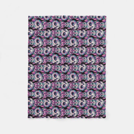 Sugar Skull Cat Pattern Fleece Deken (Voorkant)
