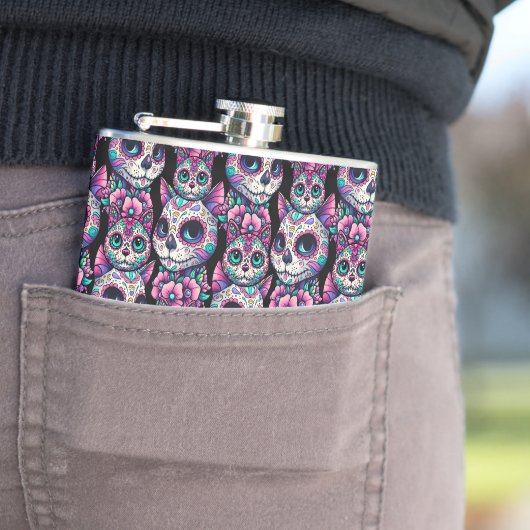 Sugar Skull Cat Pattern Heupfles (Voorbeeld)