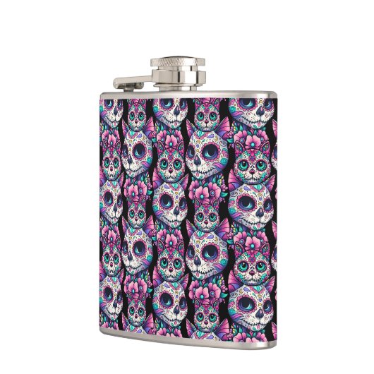 Sugar Skull Cat Pattern Heupfles (Links)