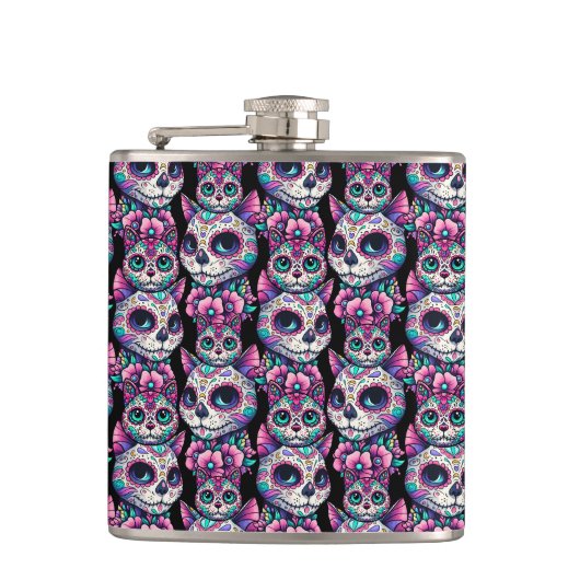 Sugar Skull Cat Pattern Heupfles (Voorkant)