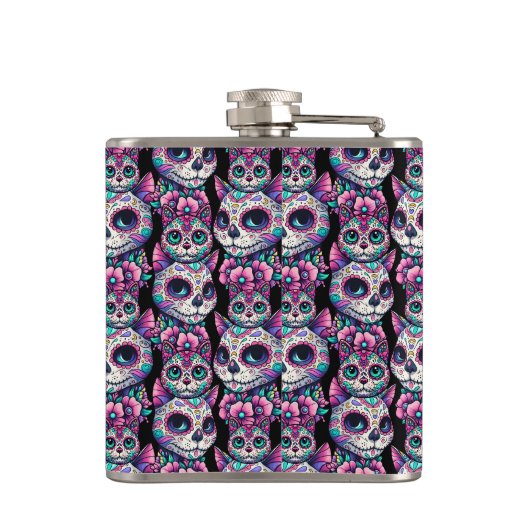 Sugar Skull Cat Pattern Heupfles (Achterkant)