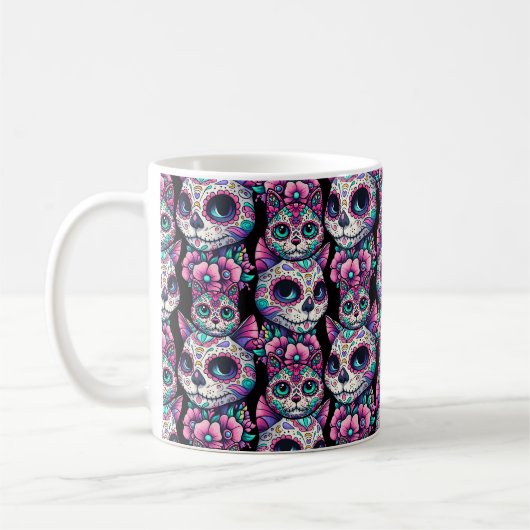 Sugar Skull Cat Pattern Koffiemok (Links)