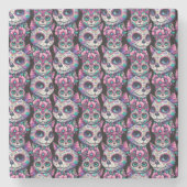 Sugar Skull Cat Pattern Stenen Onderzetter (Voorkant)