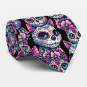 Sugar Skull Cat Pattern Stropdas (Opgerold)