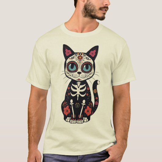 Sugar Skull Cat T-Shirt (Voorkant)