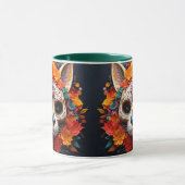 Sugar Skull Cat with Flowers Mok (Midden)