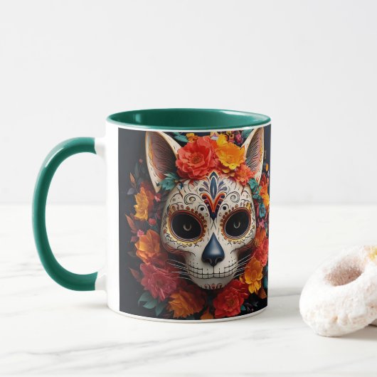 Sugar Skull Cat with Flowers Mok (Met donut)