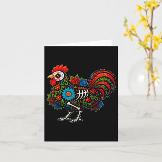 Sugar Skull Chicken Dia De Muertos Halloween Day O Kaart (Gele Bloem)