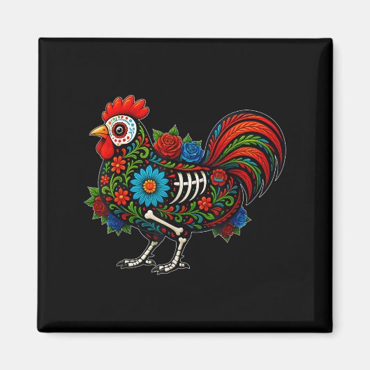 Sugar Skull Chicken Dia De Muertos Halloween Day O Magneet (Voorkant)