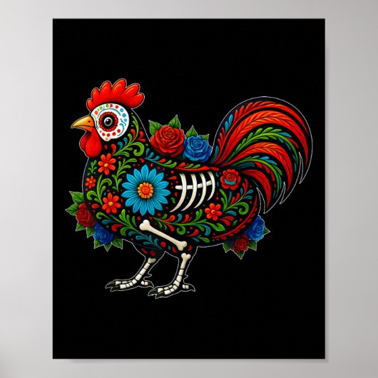 Sugar Skull Chicken Dia De Muertos Halloween Day O Poster (Voorkant)