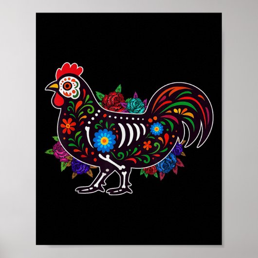 Sugar Skull Chicken Dia De Muertos Halloween Day O Poster (Voorkant)