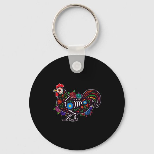 Sugar Skull Chicken Dia De Muertos Halloween Day O Sleutelhanger (Voorkant)