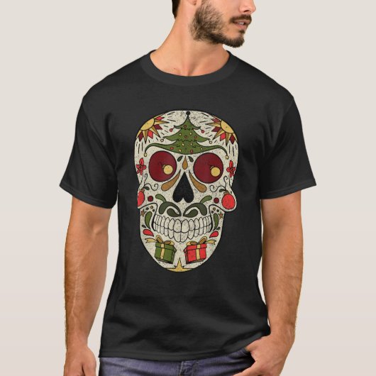Sugar Skull Christmas Shirt Grunge Dios de los Mue (Voorkant)