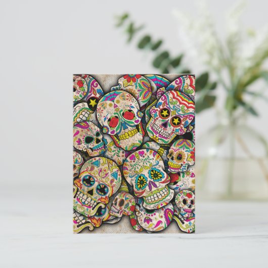 Sugar Skull Collage Briefkaart (Staand voorkant)