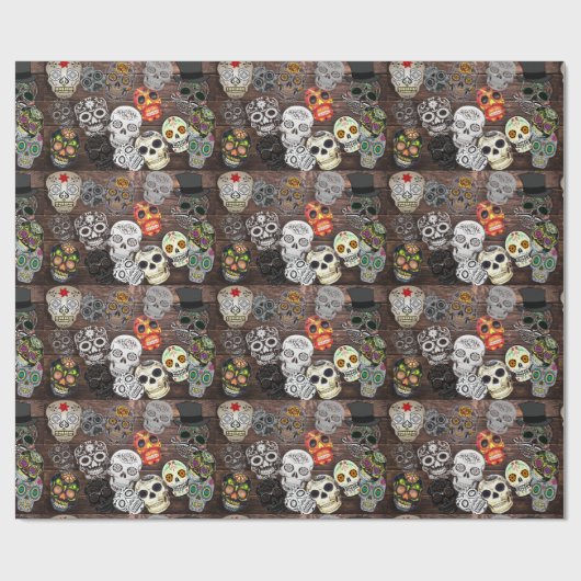 Sugar Skull Collage Halloween Cadeaupapier (Vlak)