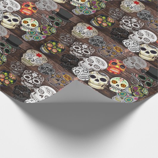 Sugar Skull Collage Halloween Cadeaupapier (Hoek)