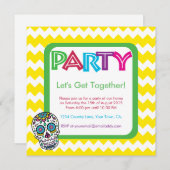 Sugar Skull Color Party-uitnodiging Kaart (Voorkant / Achterkant)