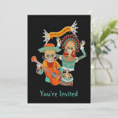 Sugar Skull Couple Dia de los Muertos Invitation Kaart (Staand voorkant)