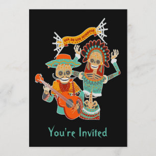 Sugar Skull Couple Dia de los Muertos Invitation Kaart