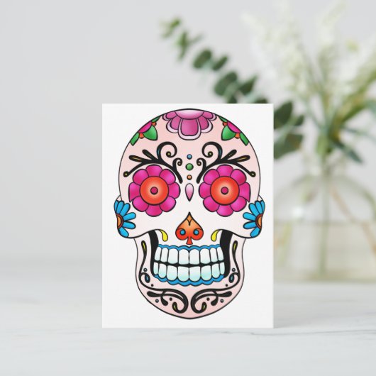 Sugar Skull - Dag van de Doden, Tattoo Briefkaart (Staand voorkant)