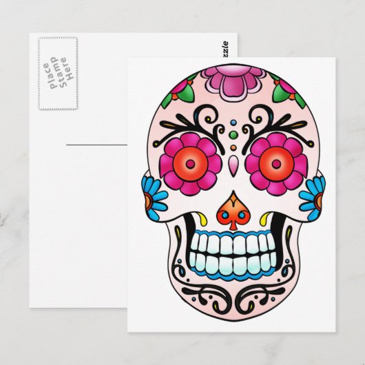 Sugar Skull - Dag van de Doden, Tattoo Briefkaart (Voorkant / Achterkant)