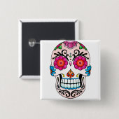 Sugar Skull - Dag van de dood, Tattoo, Mexico Vierkante Button 5,1 Cm (Voorkant /achterkant)