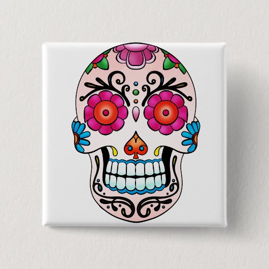 Sugar Skull - Dag van de dood, Tattoo, Mexico Vierkante Button 5,1 Cm (Voorkant)