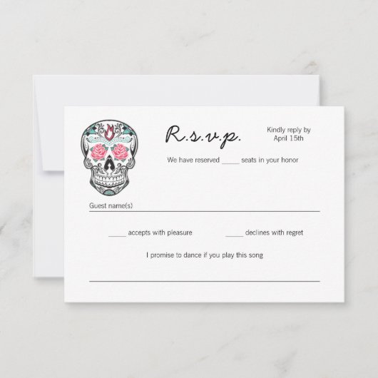 Sugar Skull Dancing Skeletons Wedding RSVP kaarten (Voorkant)