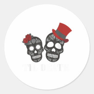 Sugar Skull Day of Dead Getrouwd paar Bruiloftsbri Ronde Sticker