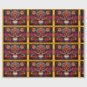 Sugar Skull Day of the Dead Birthday Naam toevoege Cadeaupapier (Vlak)
