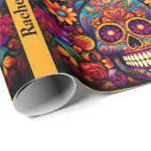 Sugar Skull Day of the Dead Birthday Naam toevoege Cadeaupapier (Rol Hoek)
