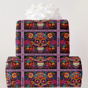 Sugar Skull Day of the Dead Birthday Naam toevoege Cadeaupapier